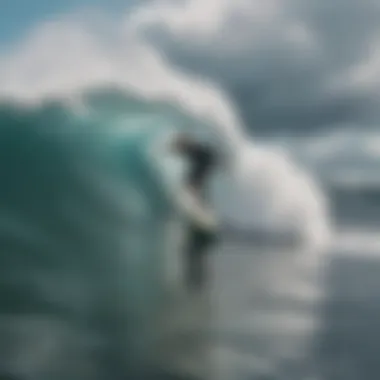 Surfers in Action on Thrilling Waves Surfers riding powerful waves at a renowned surf spot