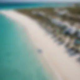 Aerial view of Grace Bay Beach showcasing turquoise waters and white sand