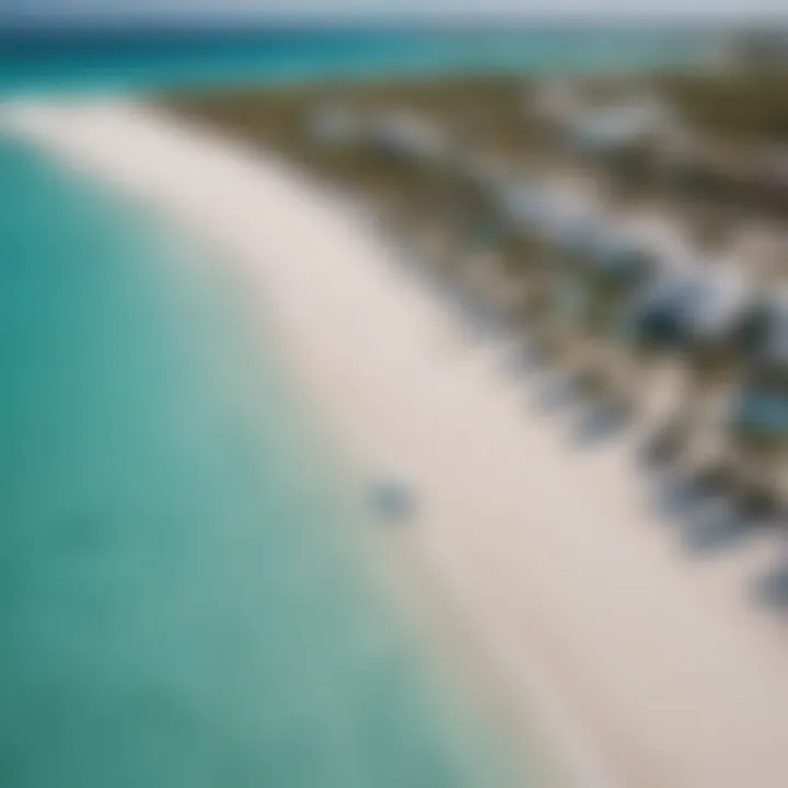 Aerial view of Grace Bay Beach showcasing turquoise waters and white sand