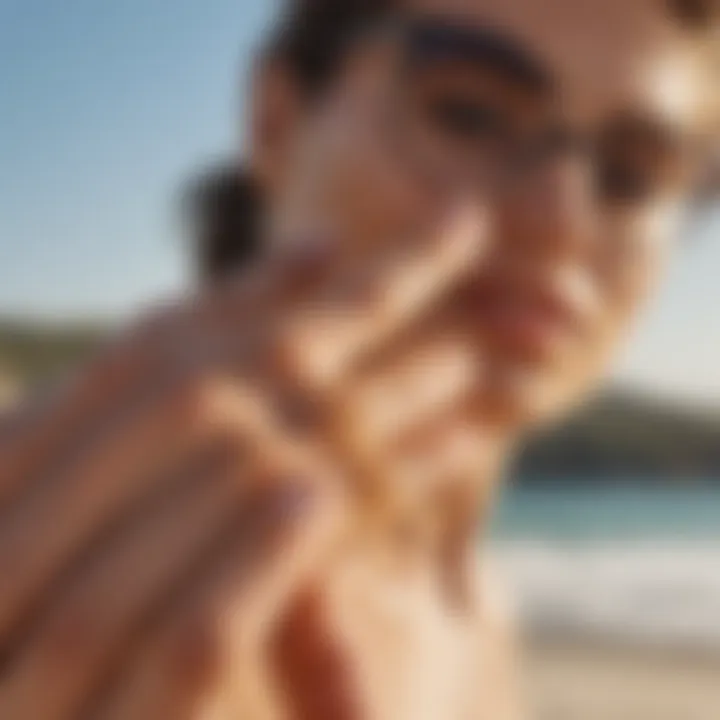 A close-up of a hand applying tinted sunscreen on the skin, highlighting its texture and color.