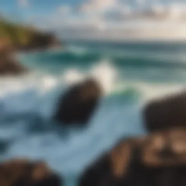 A close-up of the ocean waves crashing against the rocks in Maui