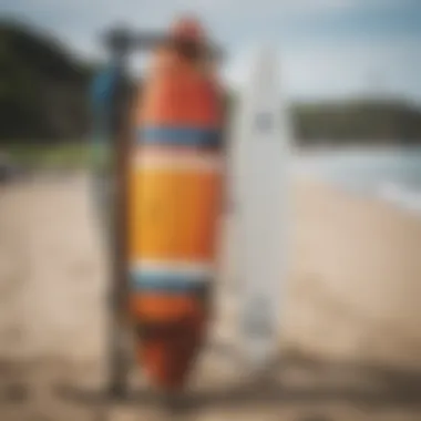 Surfboard day bag on a surfboard rack