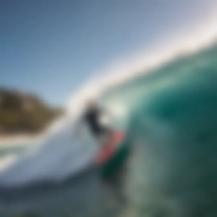 A boogie boarder riding a big wave