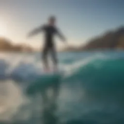 A stunning electric foil surfboard gliding over crystal-clear waters.