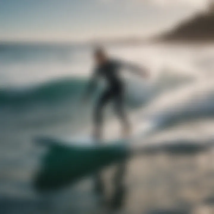 An electric foil surfboard being maneuvered with precision on water.