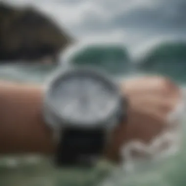 Close-up of a durable surf watch underwater