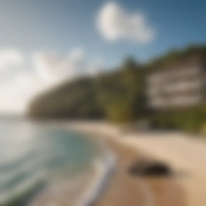 Stunning view of the Coconut Beach Hotel against the backdrop of the Caribbean Sea