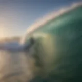 Surfer catching a wave in the early morning light