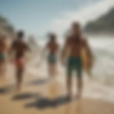 The Spirit of Rio's Local Surf Community A lively beachfront gathering illustrating the local surfing community's spirit.