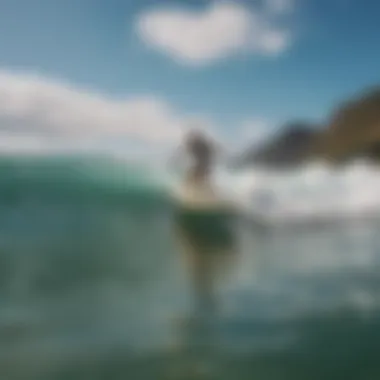 Wide surfboards in action on a vibrant surf day