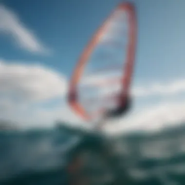 A dynamic action shot of wind surfing on vibrant waters with a focus on wing performance.