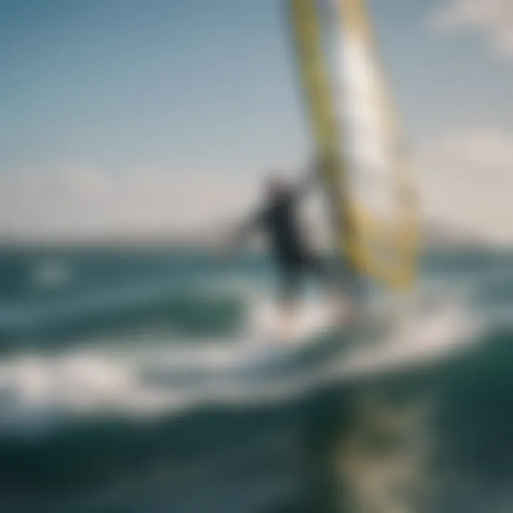 Training session demonstrating various wind surfing techniques and maneuvers.