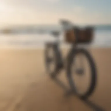 Bicycles equipped with surf racks at a beach