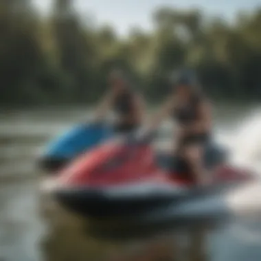 A group of enthusiasts discussing their favorite jet ski sleds