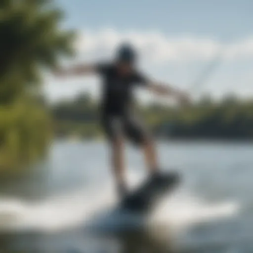 Dynamic wakeboarder gliding over water