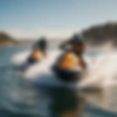 A vibrant scene capturing the thrill of jet skiing on a sunlit ocean