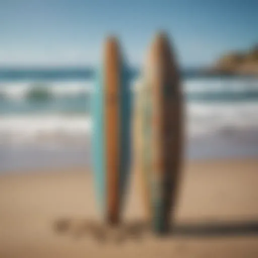 Beautifully crafted retro fish surfboard on the beach