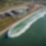 An aerial view of the Surf Park showcasing its expansive wave pool and surrounding amenities.