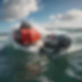 Dynamic action shot of a surfer being towed by a surf winch