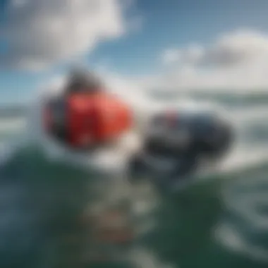Surf Winch in Action Dynamic action shot of a surfer being towed by a surf winch