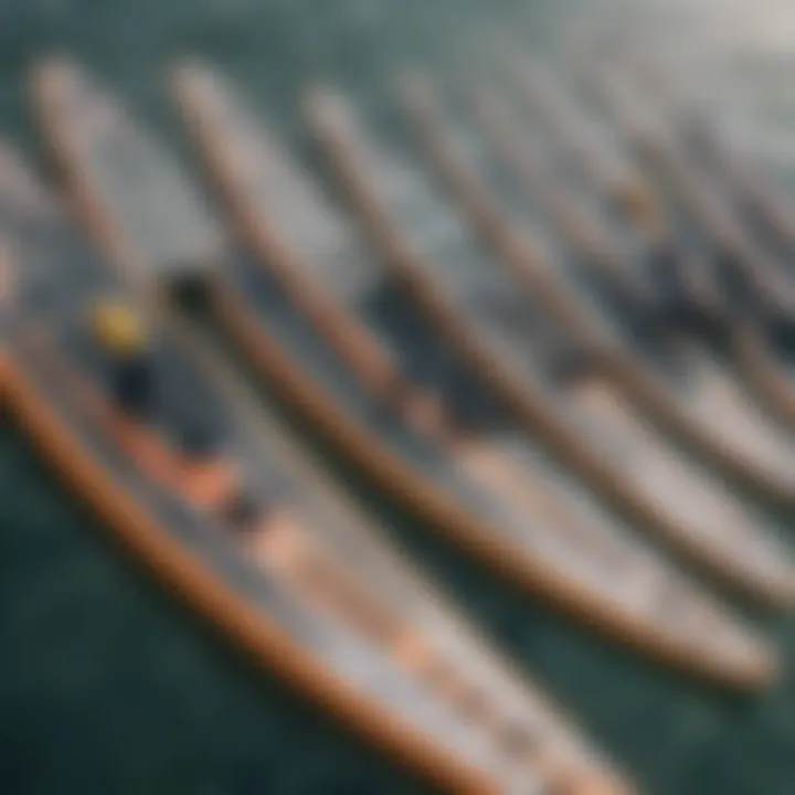 A vibrant image of racing SUP boards lined up ready for competition