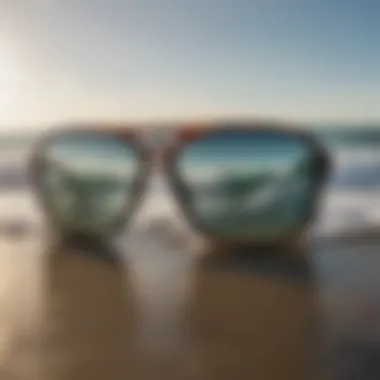 Reflections of Safety: Sunglasses in Action Close-up of sunglasses reflecting ocean waves
