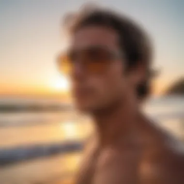 Enjoying the Sunset Safely with Eyewear Surfer looking towards sunset with protective eyewear