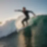 Dynamic action shot of a surfer riding the Firewire Evo