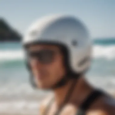 A close-up of the Gath surf helmet's innovative design