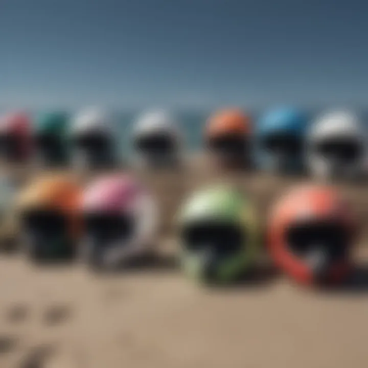 Different colors and styles of Gath surf helmets displayed