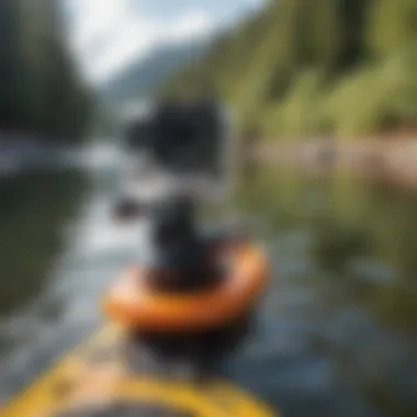 Close-up of GoPro clip attachment on kayaking gear