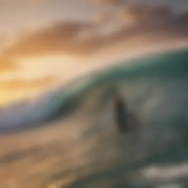 An aerial view of surfers using jet engine surfboards at sunset