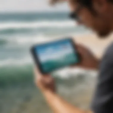 Data Analysis: Boosting Skills with WOO Insights Kitesurfer analyzing performance metrics on a mobile app with WOO
