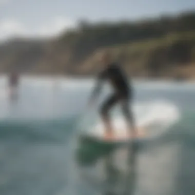 A group of surfing students in a lesson with an instructor