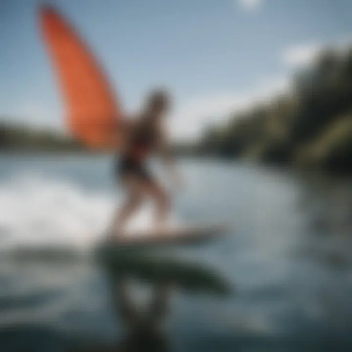 An athlete navigating through water using a Liquid Force foil wing, demonstrating its performance in action