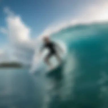 Surfer riding a wave in the crystal-clear waters