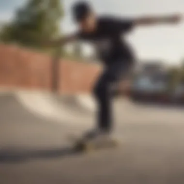 Skateboarder in the moment before execution Skateboarder preparing for an ollie