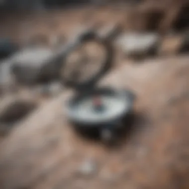 Compass as a Reliable Navigational Tool A compass resting on a rocky surface, indicating true north