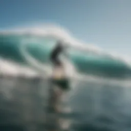 A paddle boarder riding a wave