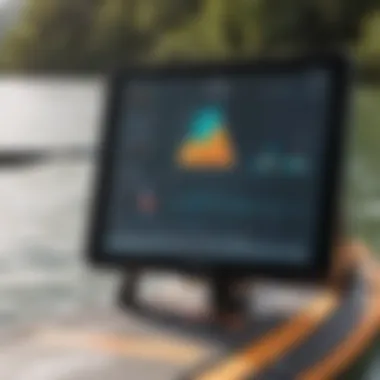 Performance metrics displayed on a digital screen while paddle boarding