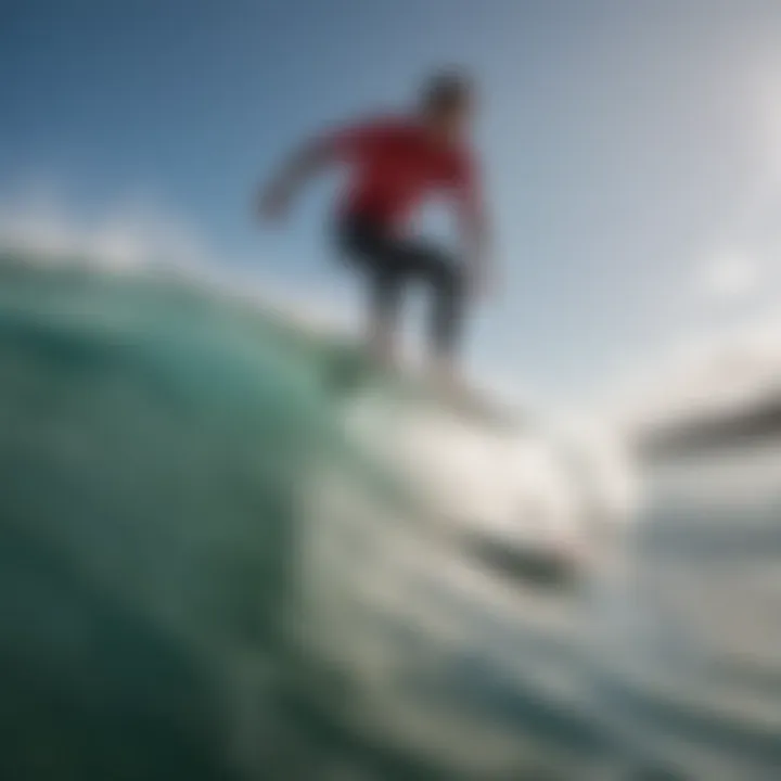 A surfer demonstrating agility in Quiksilver gear on a wave