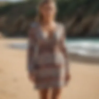 Stylish view of the Rip Curl cover up dress on a sandy beach