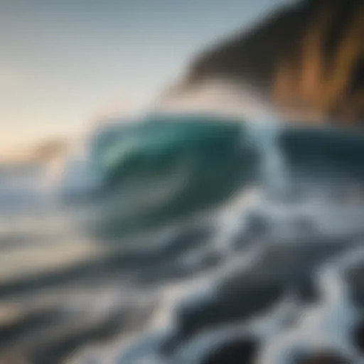 A breathtaking wave crashing against a rocky shoreline