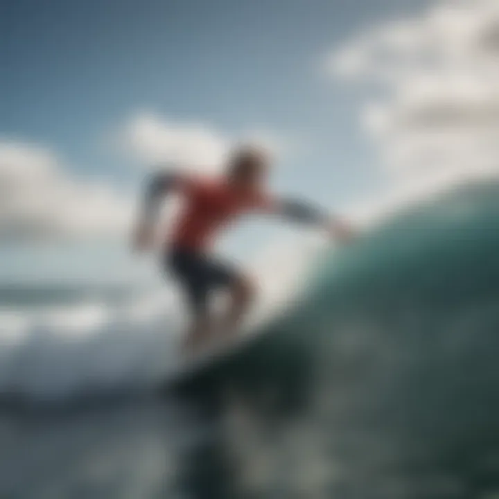 Action shot of a surfer wearing Rip Curl wetsuit shorts in the ocean