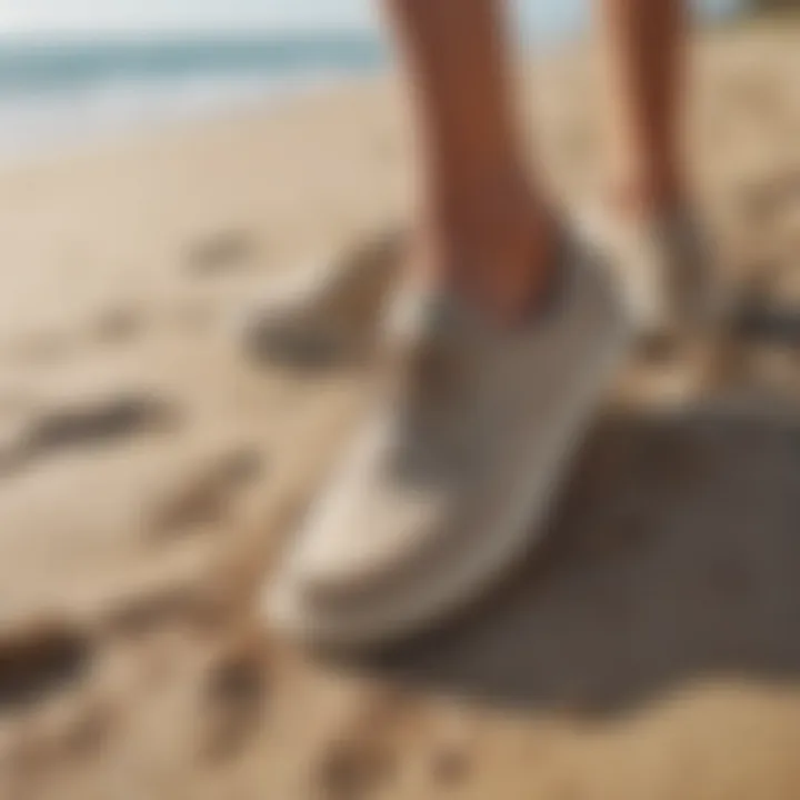 Sanuk hemp shoes on a sandy beach, ideal for outdoor activities