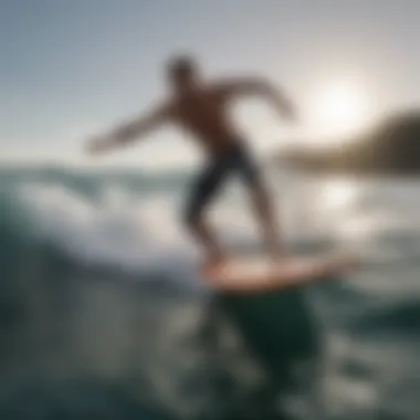 A surfer in action, demonstrating the performance benefits of surf skins