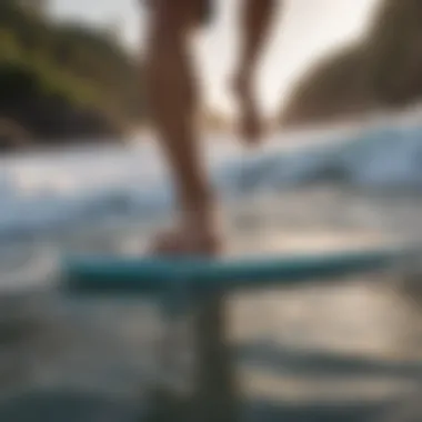 Demonstration of the proper installation of a surf stomp pad on a surfboard