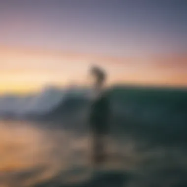 Experience the Serenity of Dawn Surfing Dawn surf session with vibrant colors in the sky