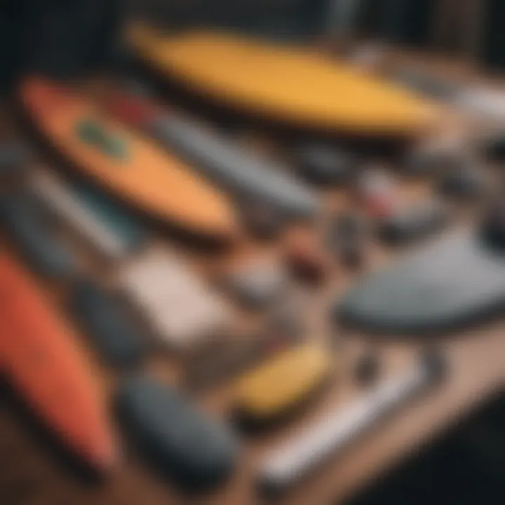 A surfboard maintenance kit on a table