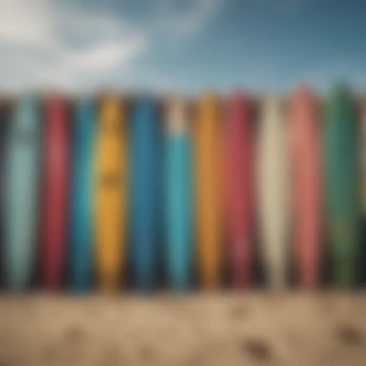 A vibrant surfboard collection on the beach